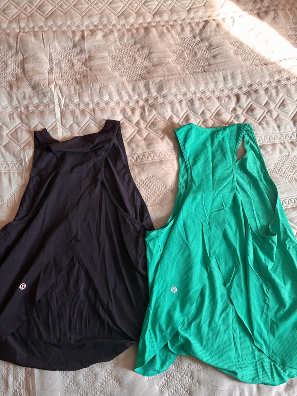 lululemon athletica Black & Teal Racerback Tank Tops